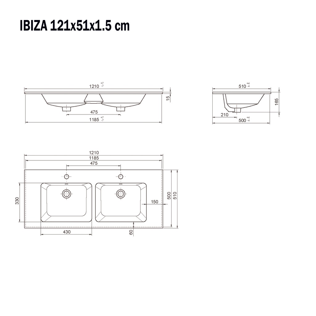 [10512016] Ibiza keramische dubbel wastafel 120 cm hoogglans wit 2018