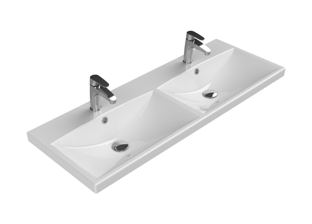[10512007] Elite Keramische dubbel wastafel 120 cm Hoogglans Wit