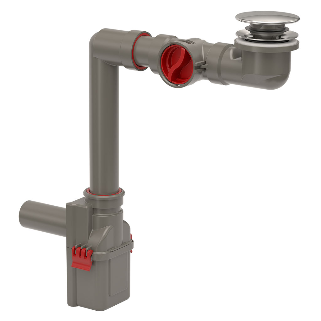 [AL830F-MTW] AL830F Ruimtebesparende sifon ISY-SIPHON 1 inch 1/4 met TWIST IT ISY filter , Skip-up 2.0 -afvoer en QuikFix -systeem (Mat wit)